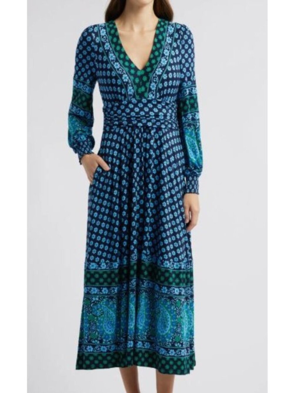 Boden Daphne Jersey Maxi Dress Women Size 6 R NWT Floral V Neck Long Sleeve